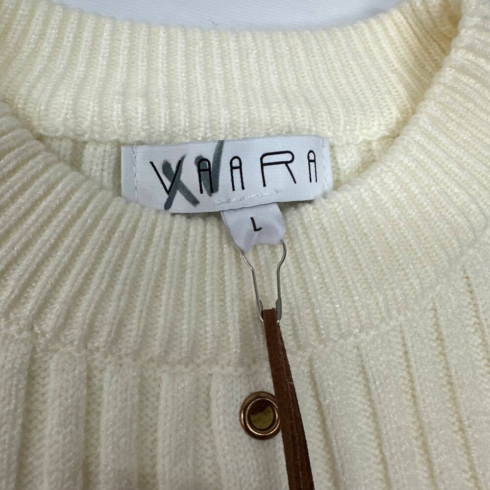 Vaara VR622 Grommet Sweater Women Large Cream Ribbed Knit Gold Stud Pullover - Picture 5 of 6